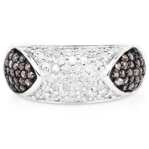 0.94 Carat Genuine Champagne Diamond and White Diamond .925 Sterling Silver Ring Bids.com