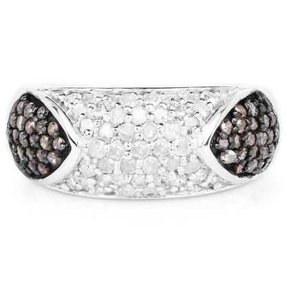 0.94 Carat Genuine Champagne Diamond and White Diamond .925 Sterling Silver Ring Bids.com