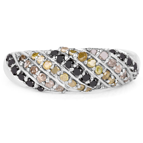 0.63 Carat Genuine Champagne Diamond, Yellow Diamond & Black Diamond .925 Sterling Silver Ring Bids.com