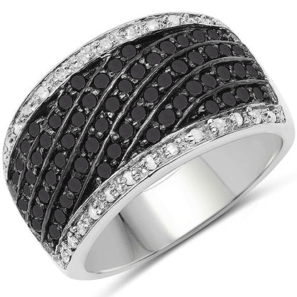 0.79 Carat Genuine Black Diamond and White Diamond .925 Sterling Silver Ring Bids.com