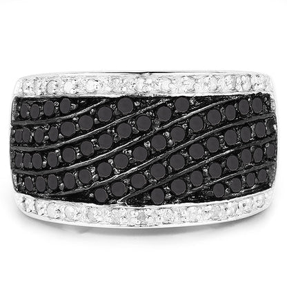 0.79 Carat Genuine Black Diamond and White Diamond .925 Sterling Silver Ring Bids.com