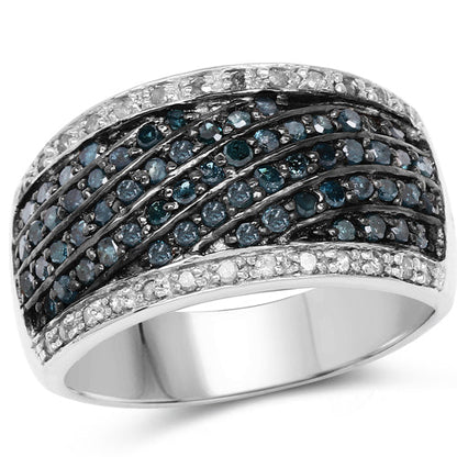 0.80 Carat Genuine Blue Diamond and White Diamond .925 Sterling Silver Ring Bids.com