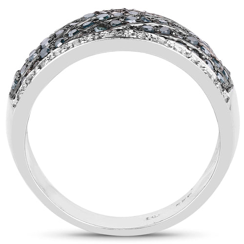 0.80 Carat Genuine Blue Diamond and White Diamond .925 Sterling Silver Ring Bids.com
