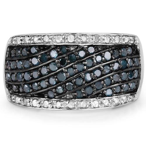 0.80 Carat Genuine Blue Diamond and White Diamond .925 Sterling Silver Ring Bids.com