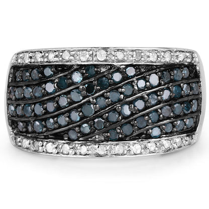 0.80 Carat Genuine Blue Diamond and White Diamond .925 Sterling Silver Ring Bids.com