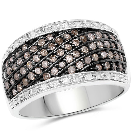 0.87 Carat Genuine Champagne Diamond and White Diamond .925 Sterling Silver Ring Bids.com