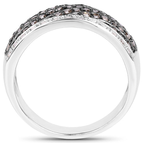 0.87 Carat Genuine Champagne Diamond and White Diamond .925 Sterling Silver Ring Bids.com