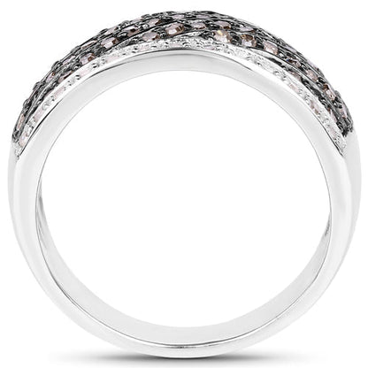 0.87 Carat Genuine Champagne Diamond and White Diamond .925 Sterling Silver Ring Bids.com