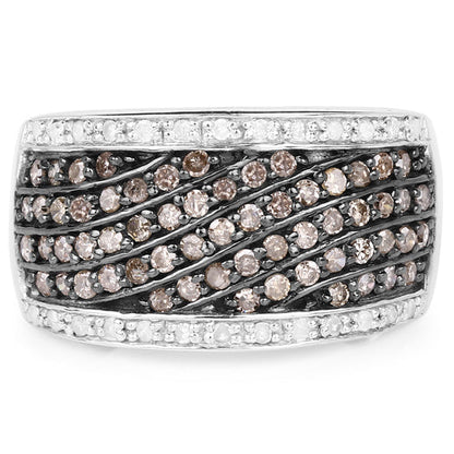 0.87 Carat Genuine Champagne Diamond and White Diamond .925 Sterling Silver Ring Bids.com