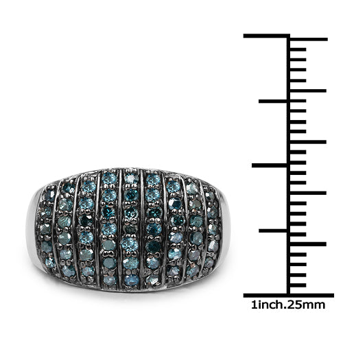0.83 Carat Genuine Blue Diamond and White Diamond .925 Sterling Silver Ring Bids.com