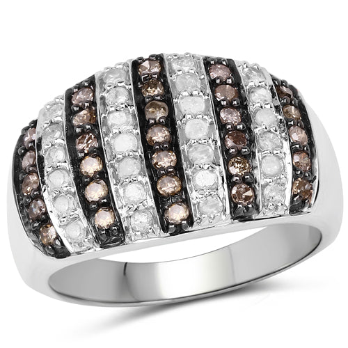 0.83 Carat Genuine Champagne Diamond and White Diamond .925 Sterling Silver Ring Bids.com