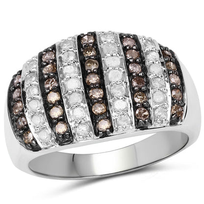 0.83 Carat Genuine Champagne Diamond and White Diamond .925 Sterling Silver Ring Bids.com