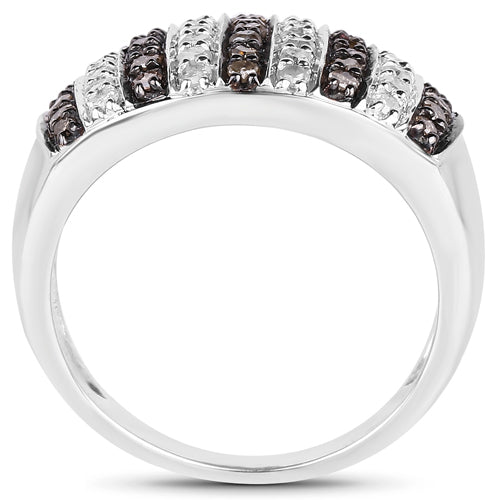 0.83 Carat Genuine Champagne Diamond and White Diamond .925 Sterling Silver Ring Bids.com