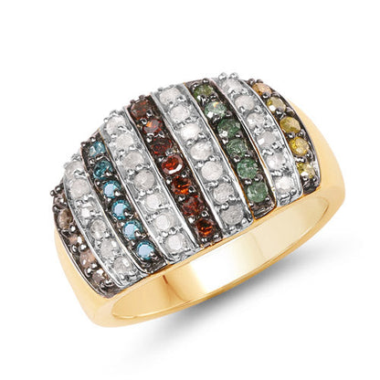 14K Yellow Gold Plated 0.84 Carat Genuine Multi Diamond .925 Sterling Silver Ring Bids.com