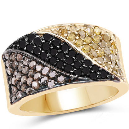 14K Yellow Gold Plated 1.25 Carat Genuine Black Diamond, Champagne Diamond & Yellow Diamond .925 Sterling Silver Ring Bids.com