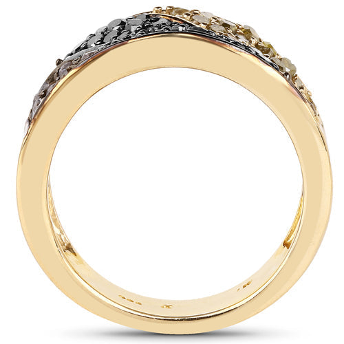 14K Yellow Gold Plated 1.25 Carat Genuine Black Diamond, Champagne Diamond & Yellow Diamond .925 Sterling Silver Ring Bids.com