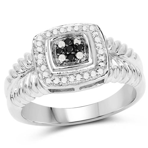 0.19 Carat Genuine Black Diamond and White Diamond .925 Sterling Silver Ring Bids.com