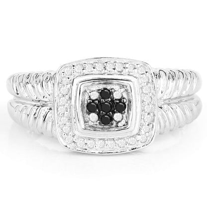 0.19 Carat Genuine Black Diamond and White Diamond .925 Sterling Silver Ring Bids.com