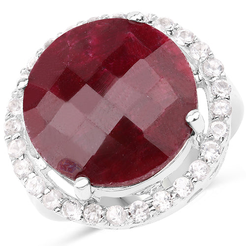 13.10 Carat Dyed Ruby and White Topaz .925 Sterling Silver Ring Bids.com