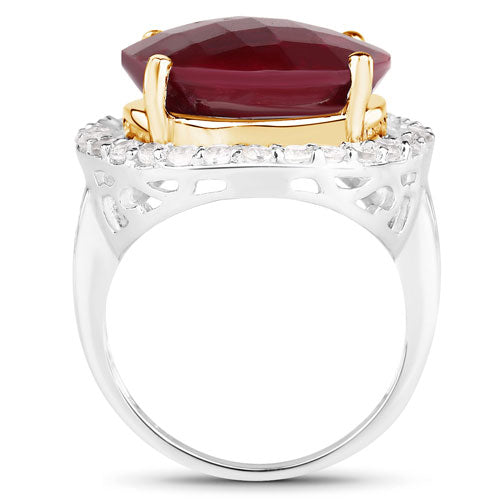 13.10 Carat Dyed Ruby and White Topaz .925 Sterling Silver Ring Bids.com