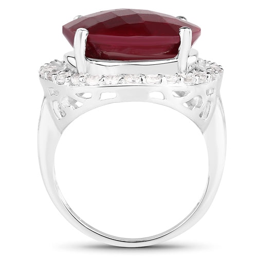 13.10 Carat Dyed Ruby and White Topaz .925 Sterling Silver Ring Bids.com
