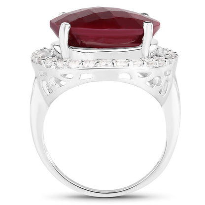 13.10 Carat Dyed Ruby and White Topaz .925 Sterling Silver Ring Bids.com
