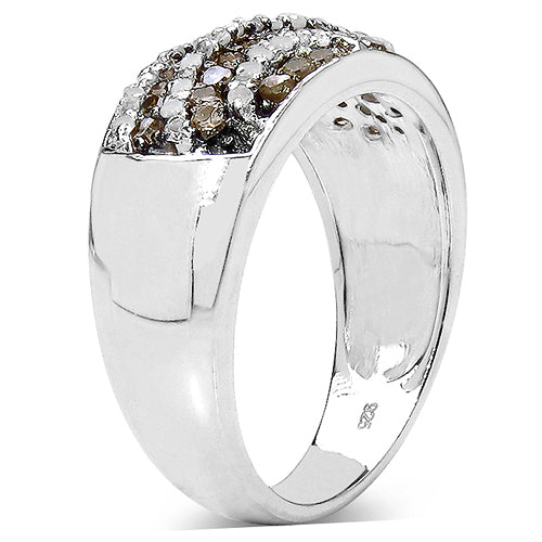 0.64 Carat Genuine Champagne Diamond & White Diamond .925 Sterling Silver Ring Bids.com