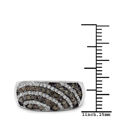 0.64 Carat Genuine Champagne Diamond & White Diamond .925 Sterling Silver Ring Bids.com