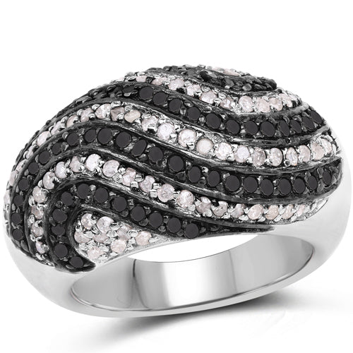 1.26 Carat Genuine Black Diamond and White Diamond .925 Sterling Silver Ring Bids.com