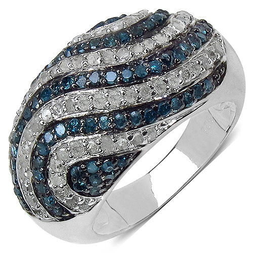 1.34 Carat Genuine Blue Diamond & White Diamond .925 Sterling Silver Ring Bids.com