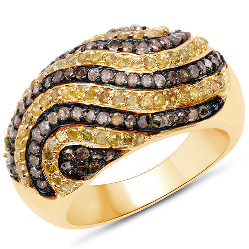14K Yellow Gold Plated 1.19 Carat Genuine Champagne Diamond and Yellow Diamond .925 Sterling Silver Ring Bids.com