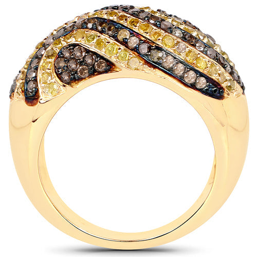 14K Yellow Gold Plated 1.19 Carat Genuine Champagne Diamond and Yellow Diamond .925 Sterling Silver Ring Bids.com