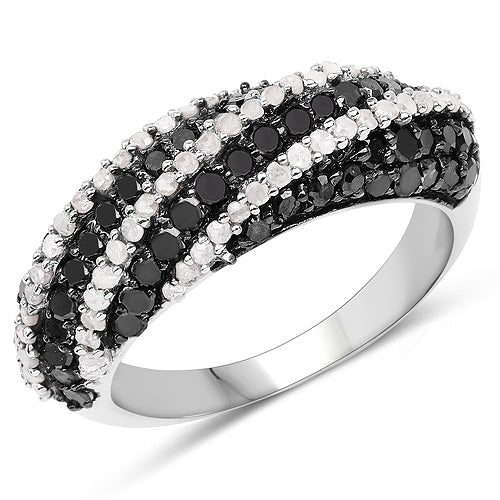 1.25 Carat Genuine Black Diamond & White Diamond .925 Sterling Silver Ring Bids.com