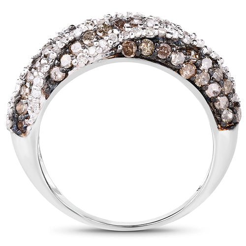 1.25 Carat Genuine Champagne Diamond & White Diamond .925 Sterling Silver Ring Bids.com