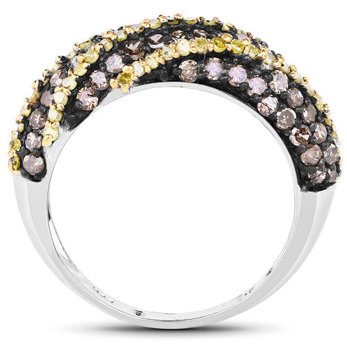 1.25 Carat Genuine Champagne Diamond and Yellow Diamond .925 Sterling Silver Ring Bids.com