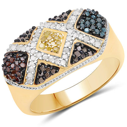 14K Yellow Gold Plated 0.61 Carat Genuine Multi Diamond .925 Sterling Silver Ring Bids.com