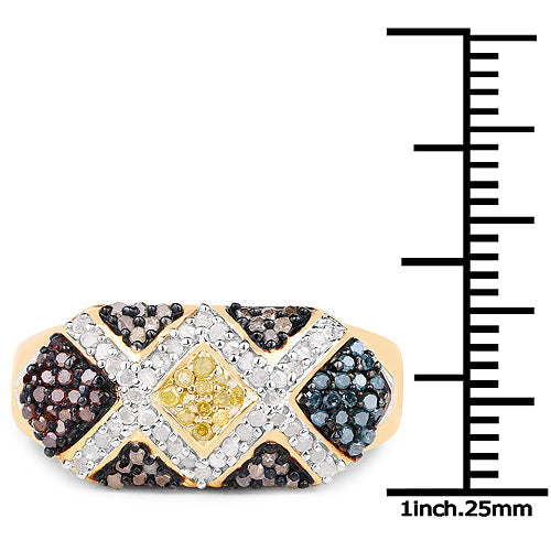 14K Yellow Gold Plated 0.61 Carat Genuine Multi Diamond .925 Sterling Silver Ring Bids.com