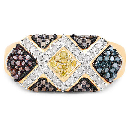 14K Yellow Gold Plated 0.61 Carat Genuine Multi Diamond .925 Sterling Silver Ring Bids.com
