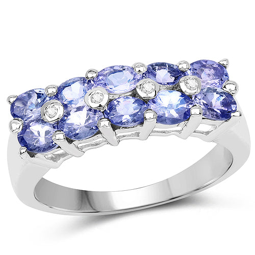 1.76 Carat Genuine Tanzanite and White Sapphire .925 Sterling Silver Ring Bids.com