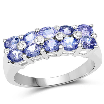 1.76 Carat Genuine Tanzanite and White Sapphire .925 Sterling Silver Ring Bids.com