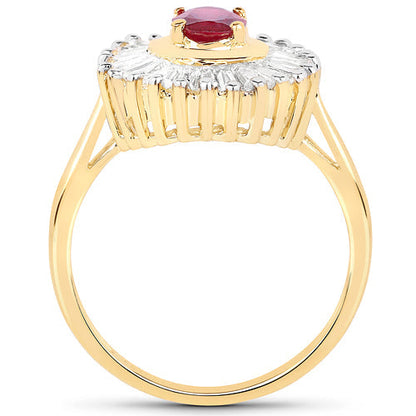 14K Yellow Gold Plated 2.44 Carat Glass Filled Ruby and White Topaz .925 Sterling Silver Ring Bids.com