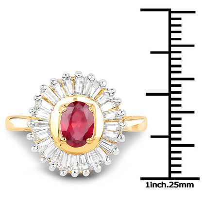 14K Yellow Gold Plated 2.44 Carat Glass Filled Ruby and White Topaz .925 Sterling Silver Ring Bids.com