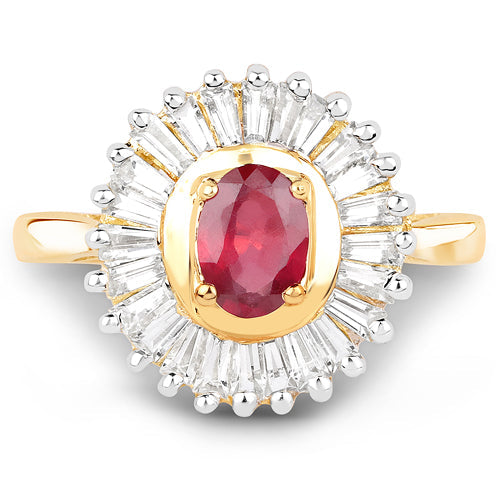 14K Yellow Gold Plated 2.44 Carat Glass Filled Ruby and White Topaz .925 Sterling Silver Ring Bids.com