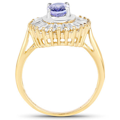 14K Yellow Gold Plated 2.16 Carat Genuine Tanzanite & White Topaz .925 Sterling Silver Ring Bids.com