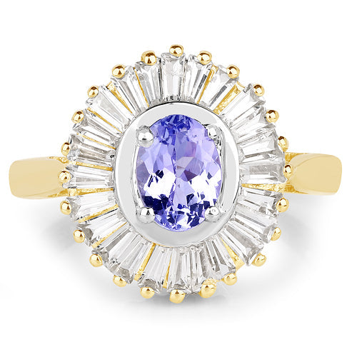 14K Yellow Gold Plated 2.16 Carat Genuine Tanzanite & White Topaz .925 Sterling Silver Ring Bids.com