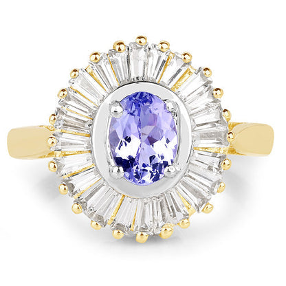 14K Yellow Gold Plated 2.16 Carat Genuine Tanzanite & White Topaz .925 Sterling Silver Ring Bids.com