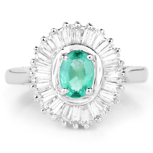 2.16 Carat Genuine Zambian Emerald and White Topaz .925 Sterling Silver Ring Bids.com