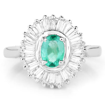 2.16 Carat Genuine Zambian Emerald and White Topaz .925 Sterling Silver Ring Bids.com