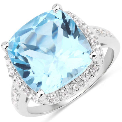 7.18 Carat Genuine Blue Topaz and White Topaz .925 Sterling Silver Ring Bids.com