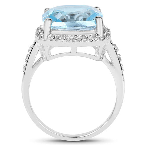 7.18 Carat Genuine Blue Topaz and White Topaz .925 Sterling Silver Ring Bids.com